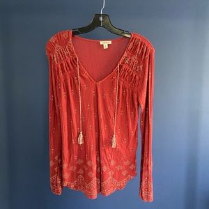 LUCKY BRAND Women’s Red Tassel Peasant Tunic - S